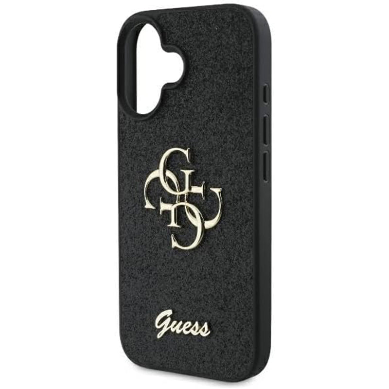 Case for Apple iPhone 16, Guess, Fixed Glitter Big 4G, Black