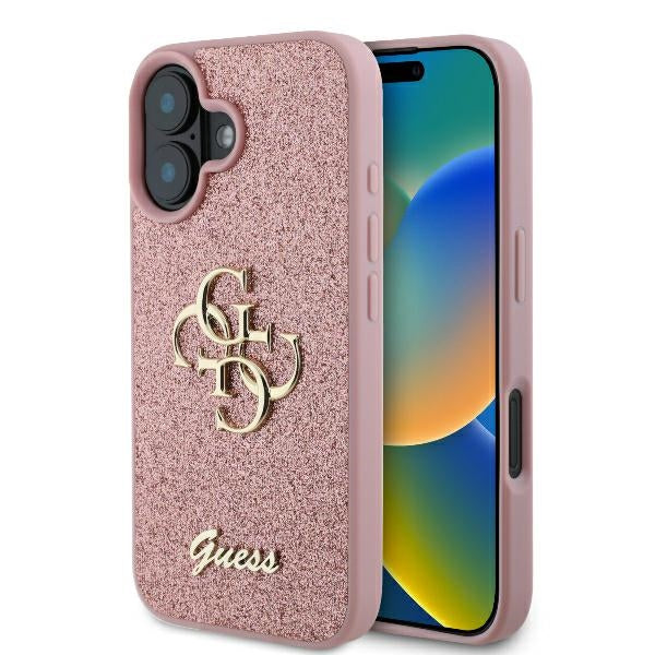 Etui na Apple iPhone 16, Guess, Fixed Glitter Big 4G, Różowy