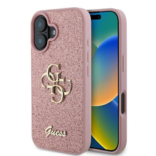 Etui na Apple iPhone 16, Guess, Fixed Glitter Big 4G, Różowy