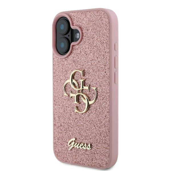 Etui na Apple iPhone 16, Guess, Fixed Glitter Big 4G, Różowy