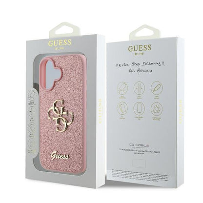 Etui na Apple iPhone 16, Guess, Fixed Glitter Big 4G, Różowy