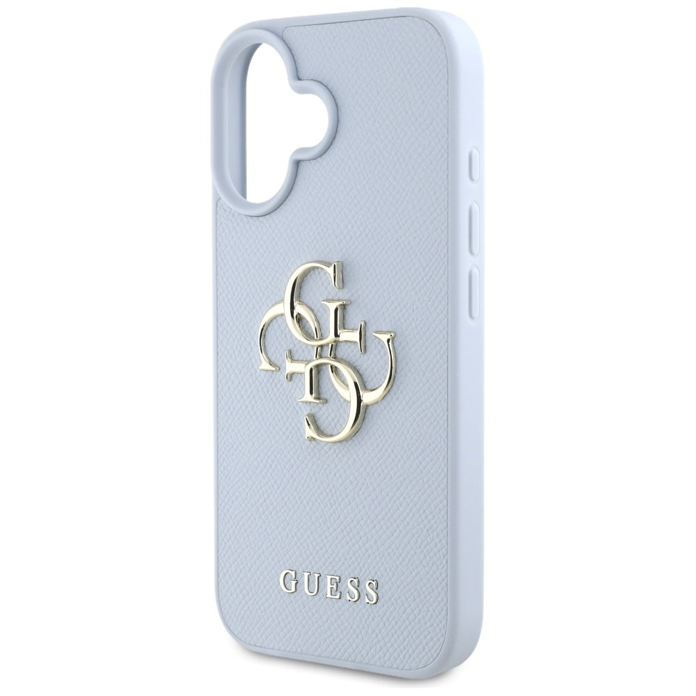 Case for Apple iPhone 16, Guess, Grained Big 4G Logo Small Classic Logo, Blue