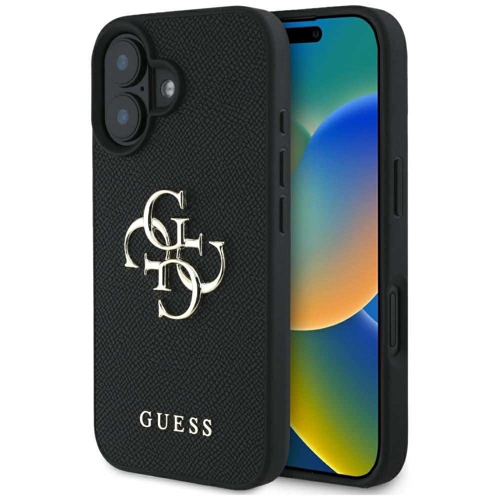 Etui na Apple iPhone 16, Guess, Grained Big 4G Logo Small Classic Logo, Czarne