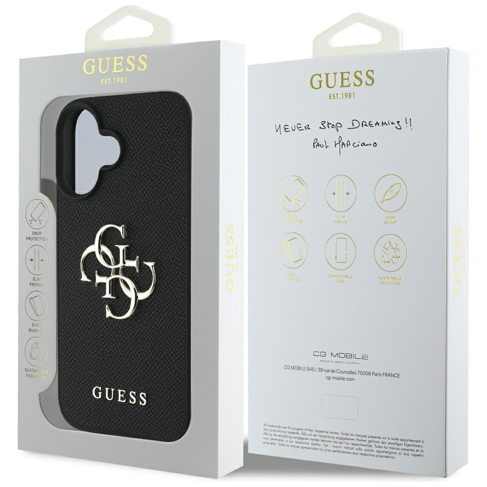 Etui na Apple iPhone 16, Guess, Grained Big 4G Logo Small Classic Logo, Czarne