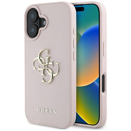 Etui na Apple iPhone 16, Guess, Grained Big 4G Logo Small Classic Logo, Różowy