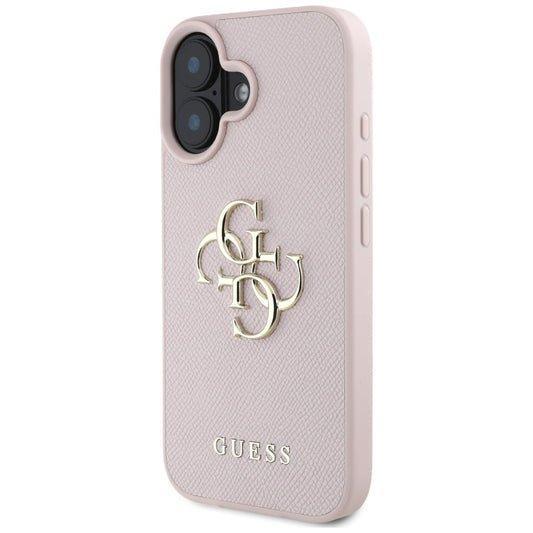 Etui na Apple iPhone 16, Guess, Grained Big 4G Logo Small Classic Logo, Różowy