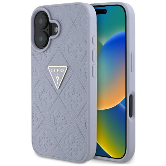 Etui na Apple iPhone 16, Guess, Hot Stamp 4G Pattern Triangle Logo, Jasny Fiolet