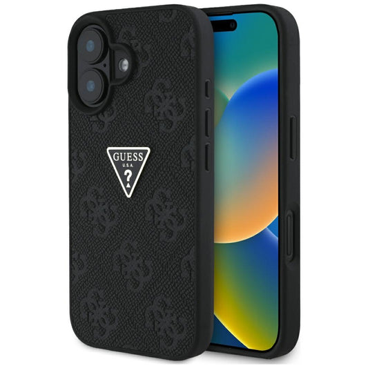 Etui na Apple iPhone 16, Guess, Hot Stamp 4G Pattern Triangle Logo, Czarne