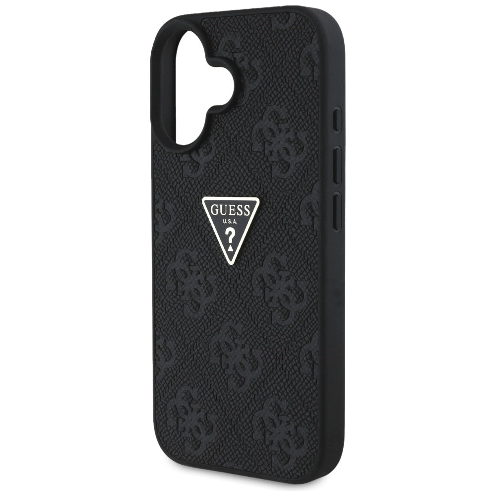 Case for Apple iPhone 16, Guess, Hot Stamp 4G Pattern Triangle Logo, Black
