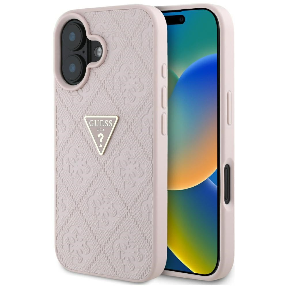 Etui na Apple iPhone 16, Guess, Hot Stamp 4G Pattern Triangle Logo, Różowy