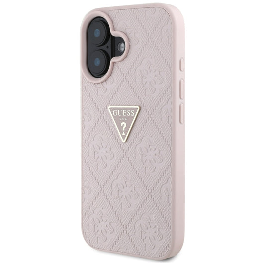 Etui na Apple iPhone 16, Guess, Hot Stamp 4G Pattern Triangle Logo, Różowy
