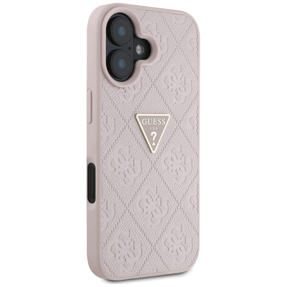 Etui na Apple iPhone 16, Guess, Hot Stamp 4G Pattern Triangle Logo, Różowy