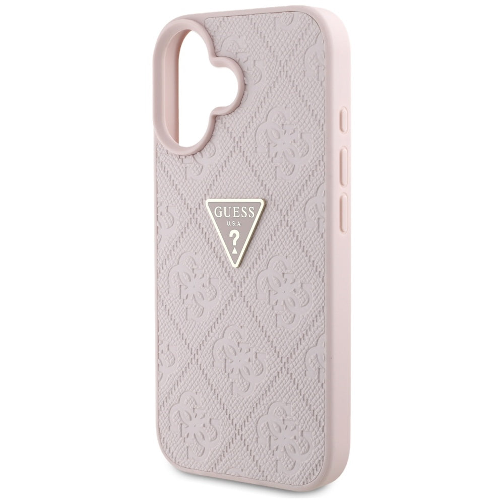 Etui na Apple iPhone 16, Guess, Hot Stamp 4G Pattern Triangle Logo, Różowy