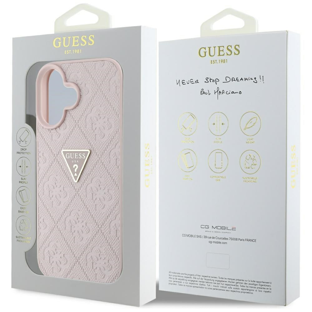 Etui na Apple iPhone 16, Guess, Hot Stamp 4G Pattern Triangle Logo, Różowy