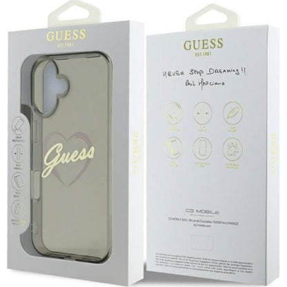 Etui na Apple iPhone 16, Guess, IML Heart, Czarne