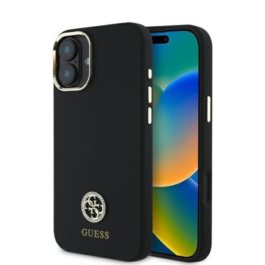 Etui na Apple iPhone 16, Guess, Logo Strass 4G, Czarne
