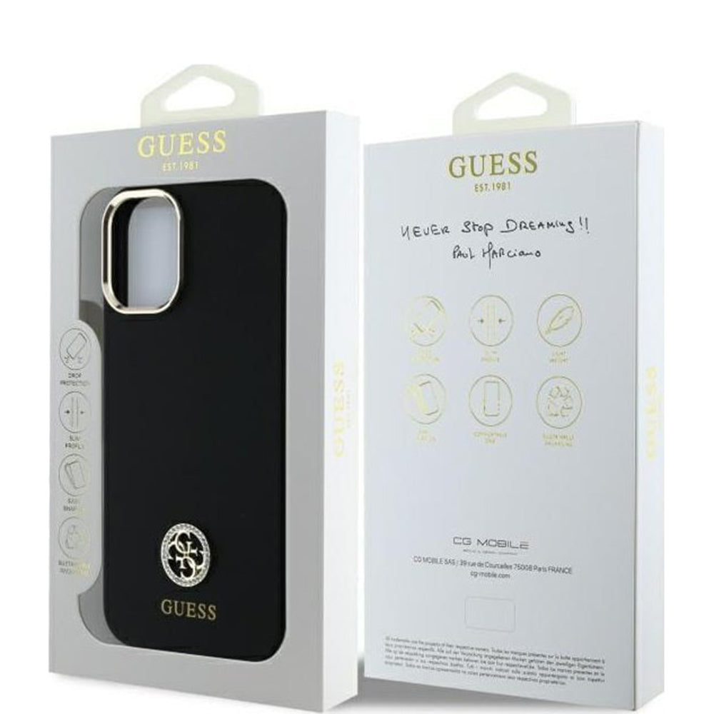 Etui na Apple iPhone 16, Guess, Logo Strass 4G, Czarne