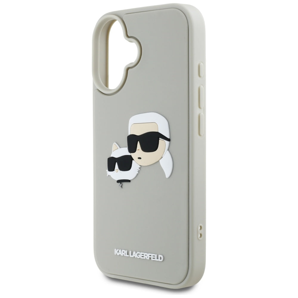 Etui na Apple iPhone 16, Karl Lagerfeld, 3D Rubber Karl & Choupette, Beżowy