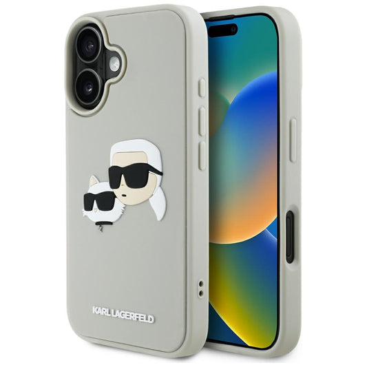 Etui na Apple iPhone 16, Karl Lagerfeld, 3D Rubber Karl & Choupette, Beżowy