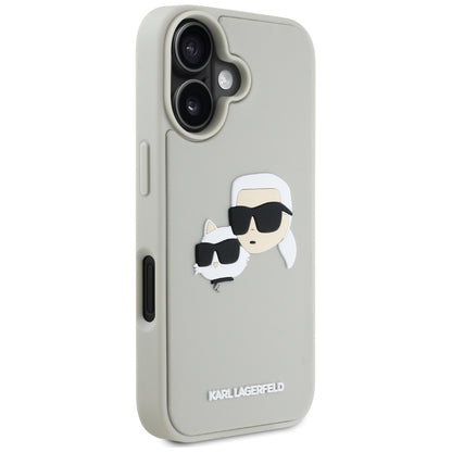 Etui na Apple iPhone 16, Karl Lagerfeld, 3D Rubber Karl & Choupette, Beżowy