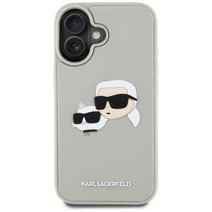 Etui na Apple iPhone 16, Karl Lagerfeld, 3D Rubber Karl & Choupette, Beżowy