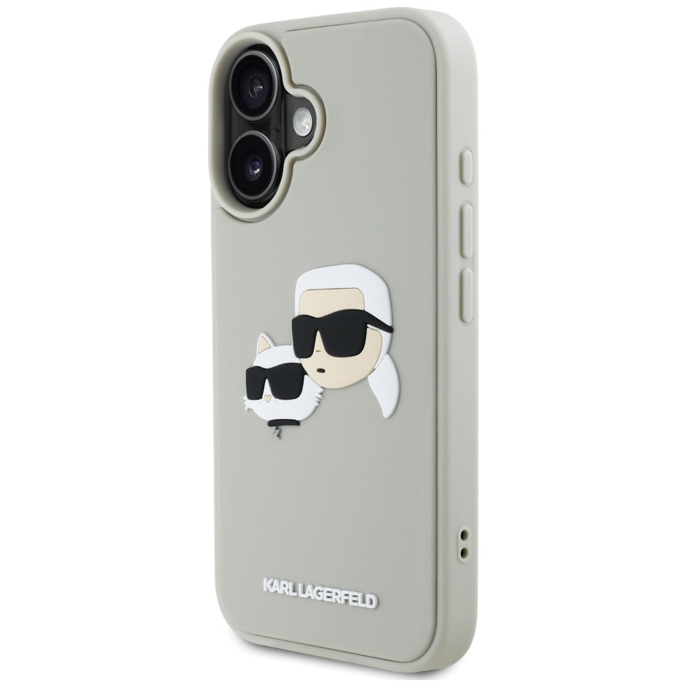 Etui na Apple iPhone 16, Karl Lagerfeld, 3D Rubber Karl & Choupette, Beżowy
