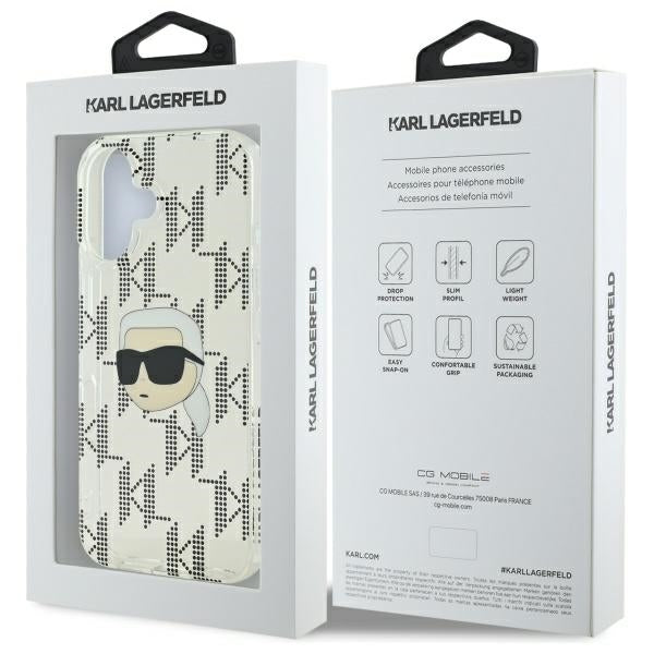 Etui na Apple iPhone 16, Karl Lagerfeld, IML Luxury Electroplated Karl's Head, Przezroczyste