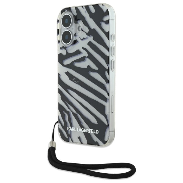 Etui na Apple iPhone 16, Karl Lagerfeld, IML Luxury Zebra Pattern with Strap, Czarne