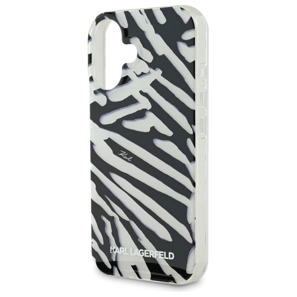 Etui na Apple iPhone 16, Karl Lagerfeld, IML Luxury Zebra Pattern with Strap, Czarne