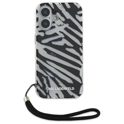 Etui na Apple iPhone 16, Karl Lagerfeld, IML Luxury Zebra Pattern with Strap, Czarne