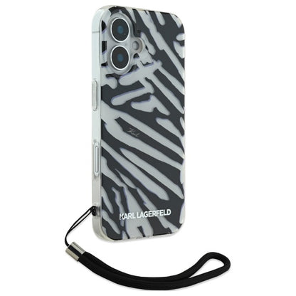 Etui na Apple iPhone 16, Karl Lagerfeld, IML Luxury Zebra Pattern with Strap, Czarne