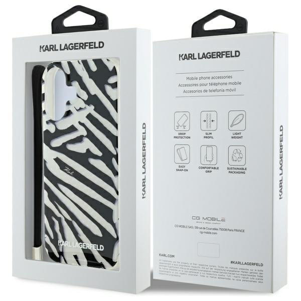Etui na Apple iPhone 16, Karl Lagerfeld, IML Luxury Zebra Pattern with Strap, Czarne