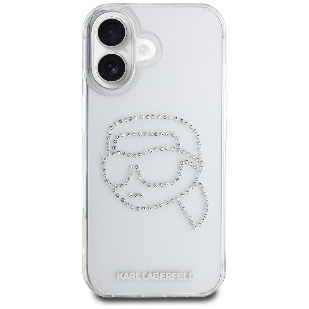 Etui na Apple iPhone 16, Karl Lagerfeld, IML Rhinestones Karl's Head, Przezroczyste