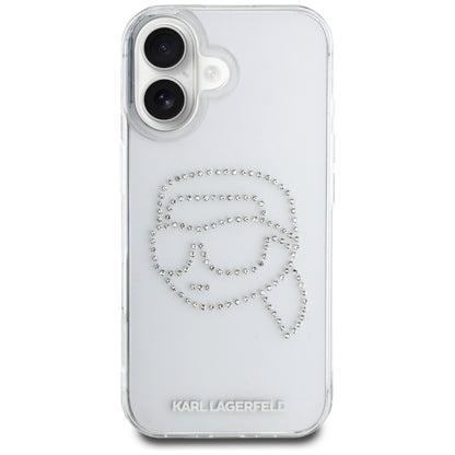 Etui na Apple iPhone 16, Karl Lagerfeld, IML Rhinestones Karl's Head, Przezroczyste