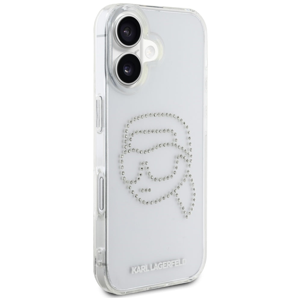 Etui na Apple iPhone 16, Karl Lagerfeld, IML Rhinestones Karl's Head, Przezroczyste