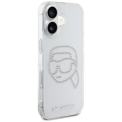 Etui na Apple iPhone 16, Karl Lagerfeld, IML Rhinestones Karl's Head, Przezroczyste