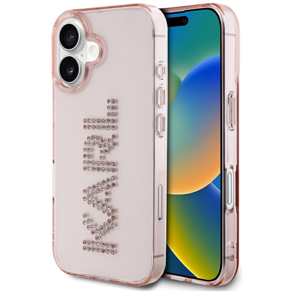 Etui na Apple iPhone 16, Karl Lagerfeld, IML Rhinestones Pink Logo, Różowy