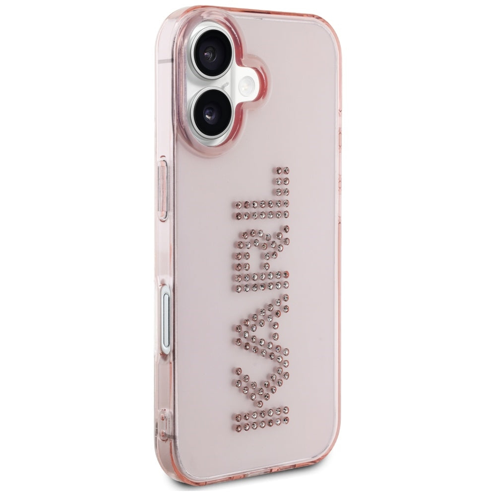 Etui na Apple iPhone 16, Karl Lagerfeld, IML Rhinestones Pink Logo, Różowy