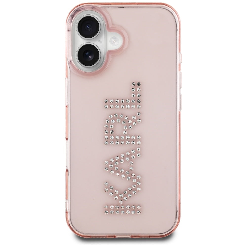 Etui na Apple iPhone 16, Karl Lagerfeld, IML Rhinestones Pink Logo, Różowy
