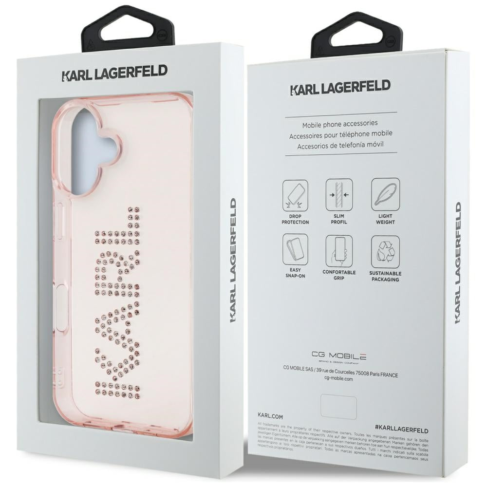Etui na Apple iPhone 16, Karl Lagerfeld, IML Rhinestones Pink Logo, Różowy
