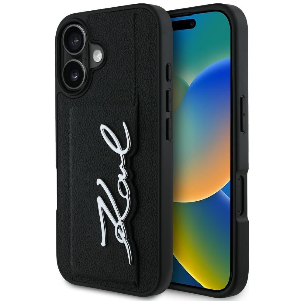 Etui na Apple iPhone 16, Karl Lagerfeld, Metal Signature, Czarne