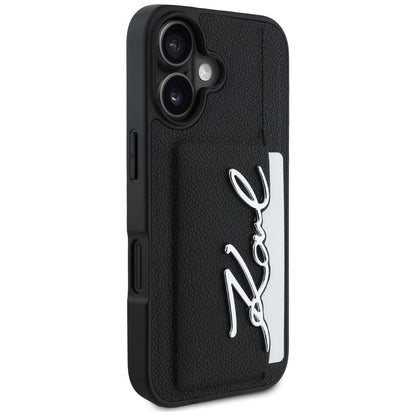 Etui na Apple iPhone 16, Karl Lagerfeld, Metal Signature, Czarne