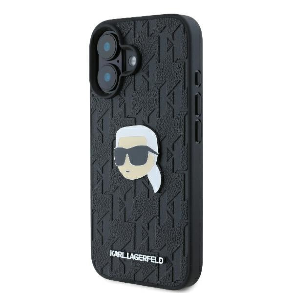 Etui na Apple iPhone 16, Karl Lagerfeld, Monogram Karl's Head, Czarne