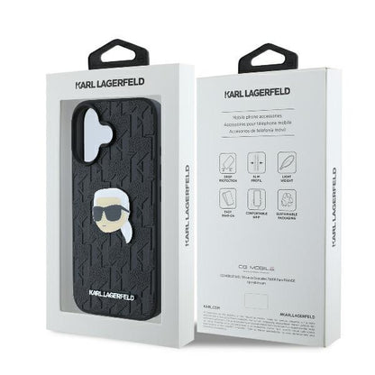 Etui na Apple iPhone 16, Karl Lagerfeld, Monogram Karl's Head, Czarne