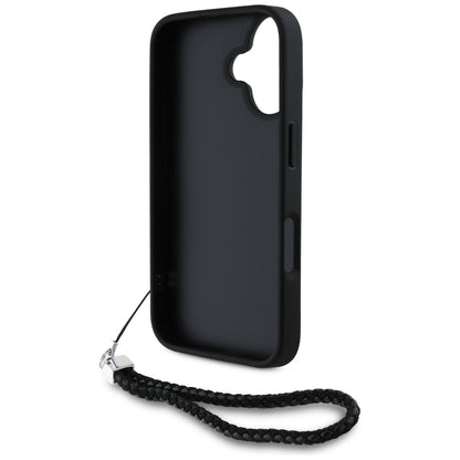 Etui na Apple iPhone 16, Karl Lagerfeld, Pikowany początkowy logo & Pasek łańcuchowy, Czarne