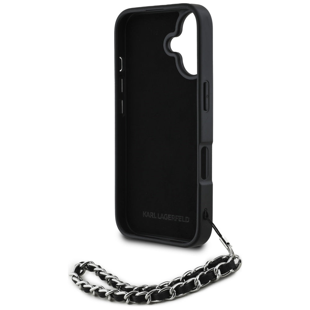 Etui na Apple iPhone 16, Karl Lagerfeld, Saffiano Crystals & Charm, Czarne