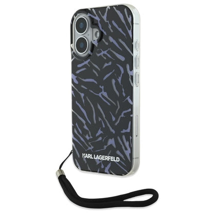 Etui na Apple iPhone 16, Karl Lagerfeld, Zebra with Cord Strap, Fioletowy