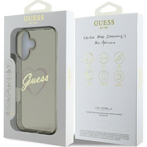 Etui na Apple iPhone 16 Plus, Guess, IML Heart, Czarne