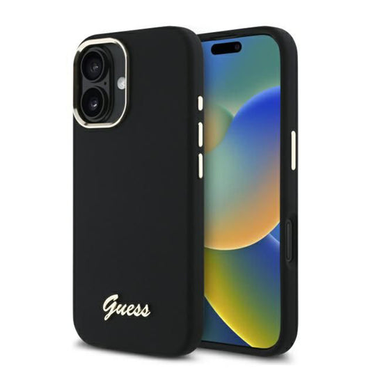 Etui na Apple iPhone 16 Plus, Guess, Script Metal Logo & Frame, Czarne