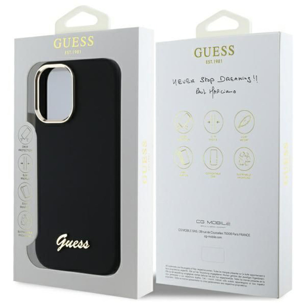 Etui na Apple iPhone 16 Plus, Guess, Script Metal Logo & Frame, Czarne